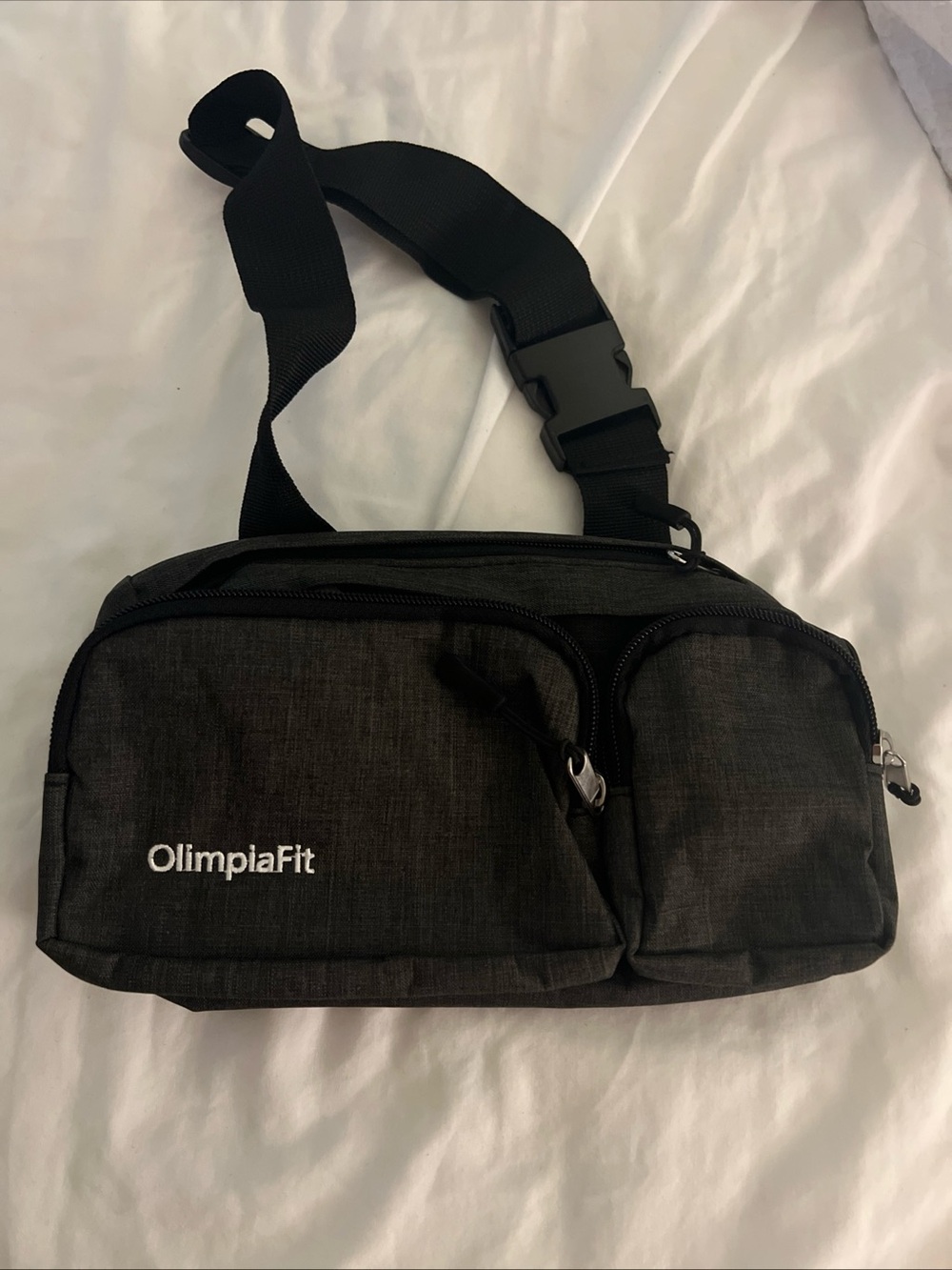 gray OlimpiaFit fanny waist belt pack with zippered pockets 11X6X4inches